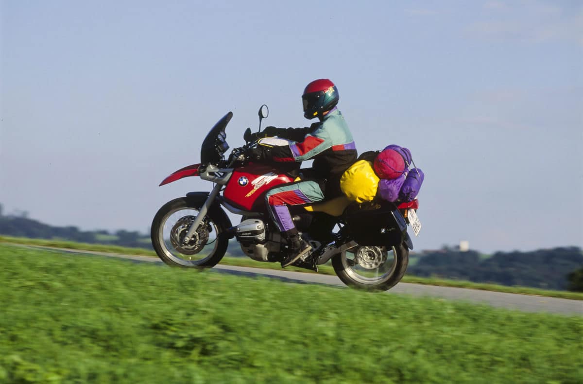 red and yellow bmw gs motorccyle