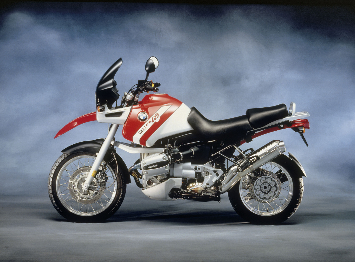 red and white bmw r1100gs motorcycle