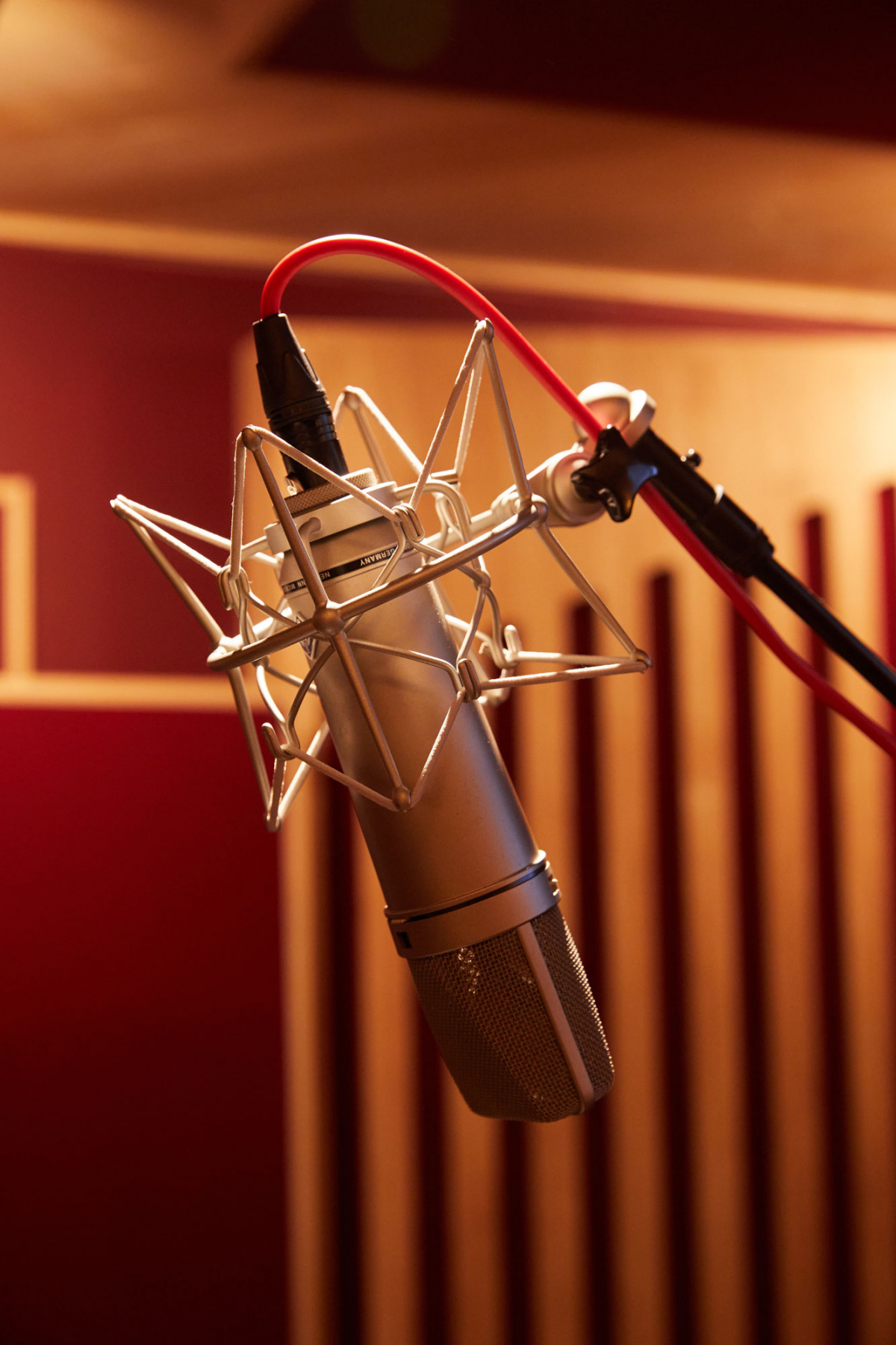 red podcast microphone