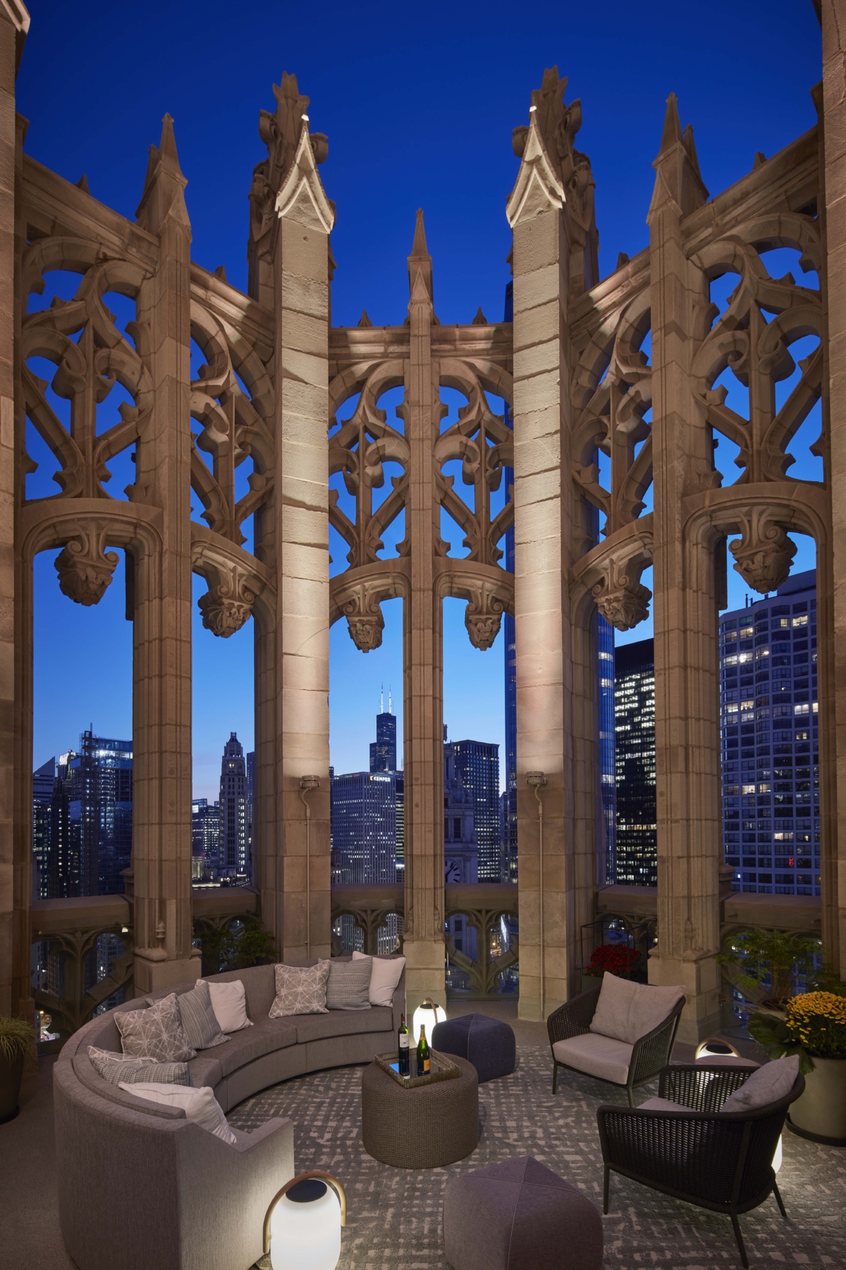 tribune tower crown at night