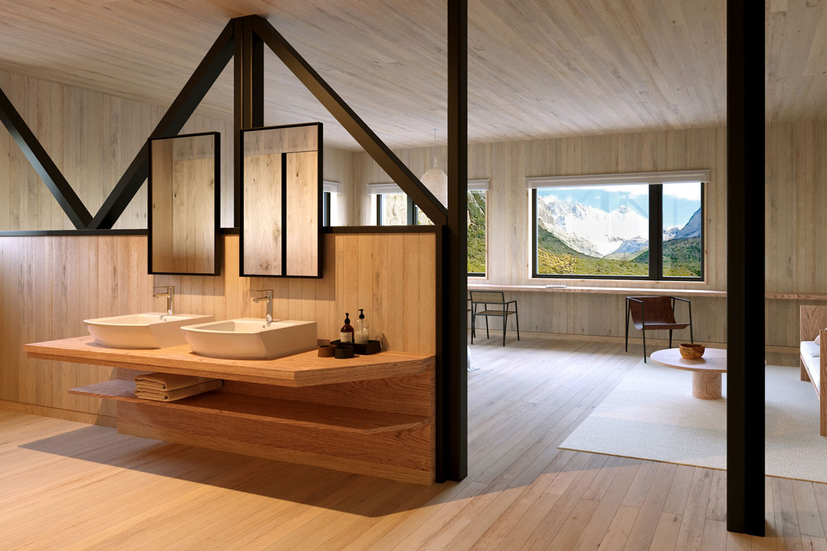 el chalten lodge bathroom suite view