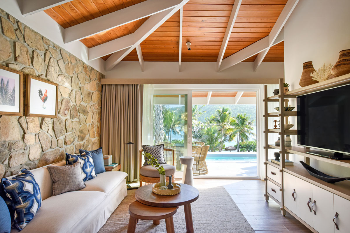 rosewood little dix bay one bedroom pool suite living room